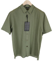 RICHMOND  Men Shirt 2XL Green Cotton Linen Short Sleeved Back Logo Button-Up