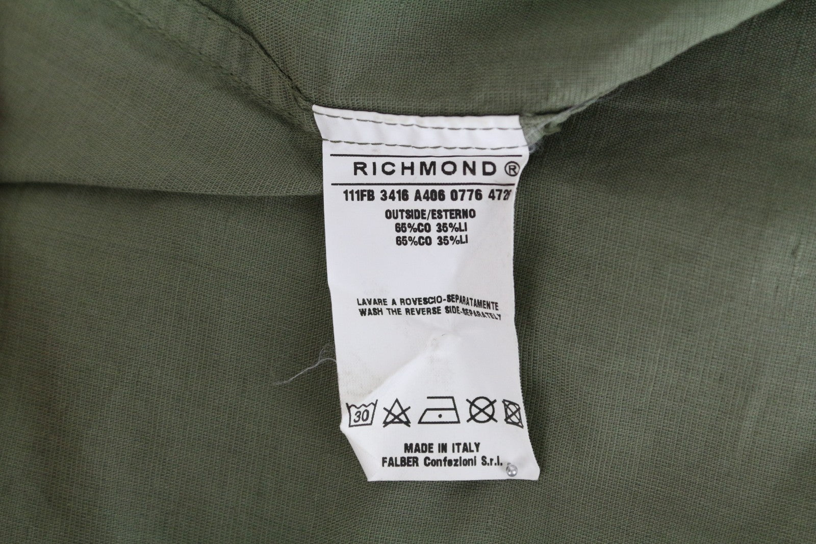 RICHMOND  Men Shirt 2XL Green Cotton Linen Short Sleeved Back Logo Button-Up