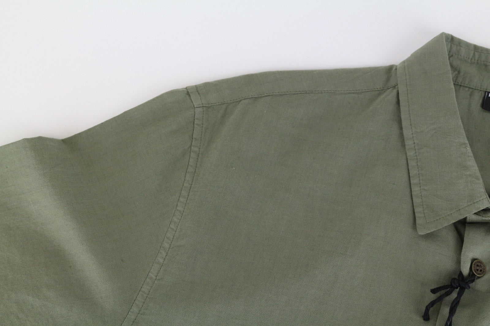 RICHMOND  Men Shirt 2XL Green Cotton Linen Short Sleeved Back Logo Button-Up