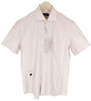 RICHMOND  Men Shirt 48 White Pure Cotton Striped Short Sleeved Button-Up