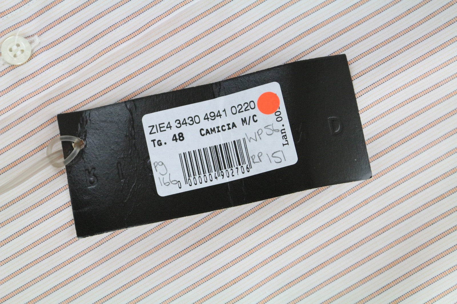 RICHMOND  Men Shirt 48 White Pure Cotton Striped Short Sleeved Button-Up