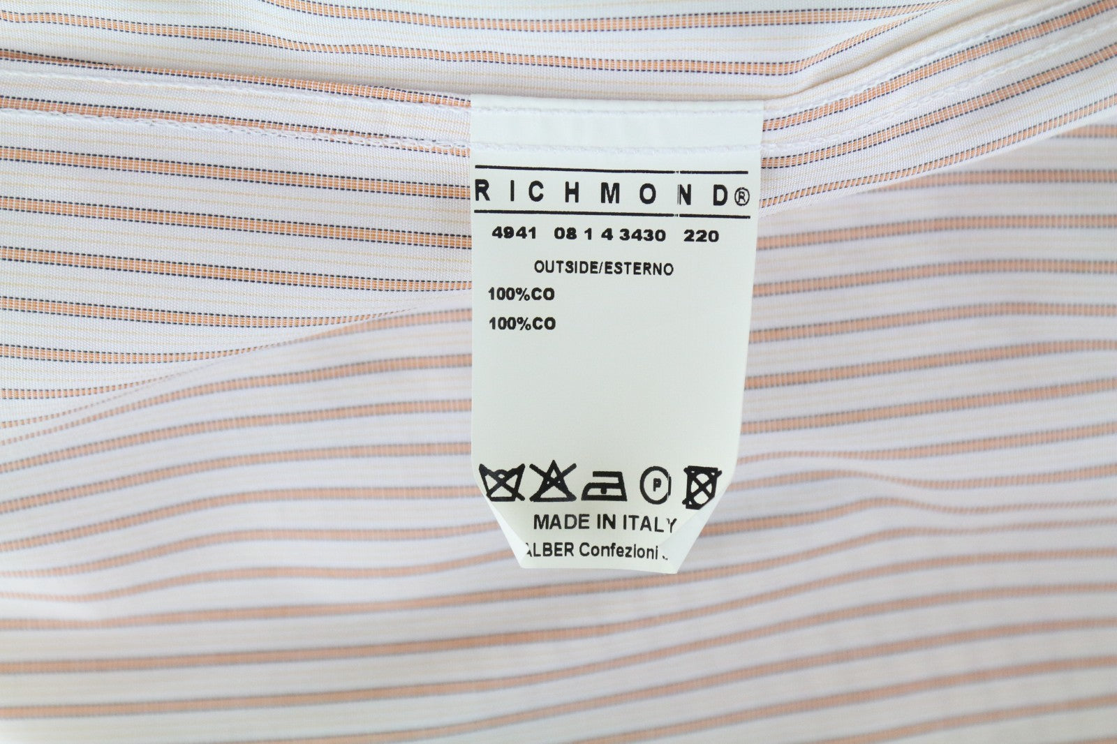 RICHMOND  Men Shirt 48 White Pure Cotton Striped Short Sleeved Button-Up