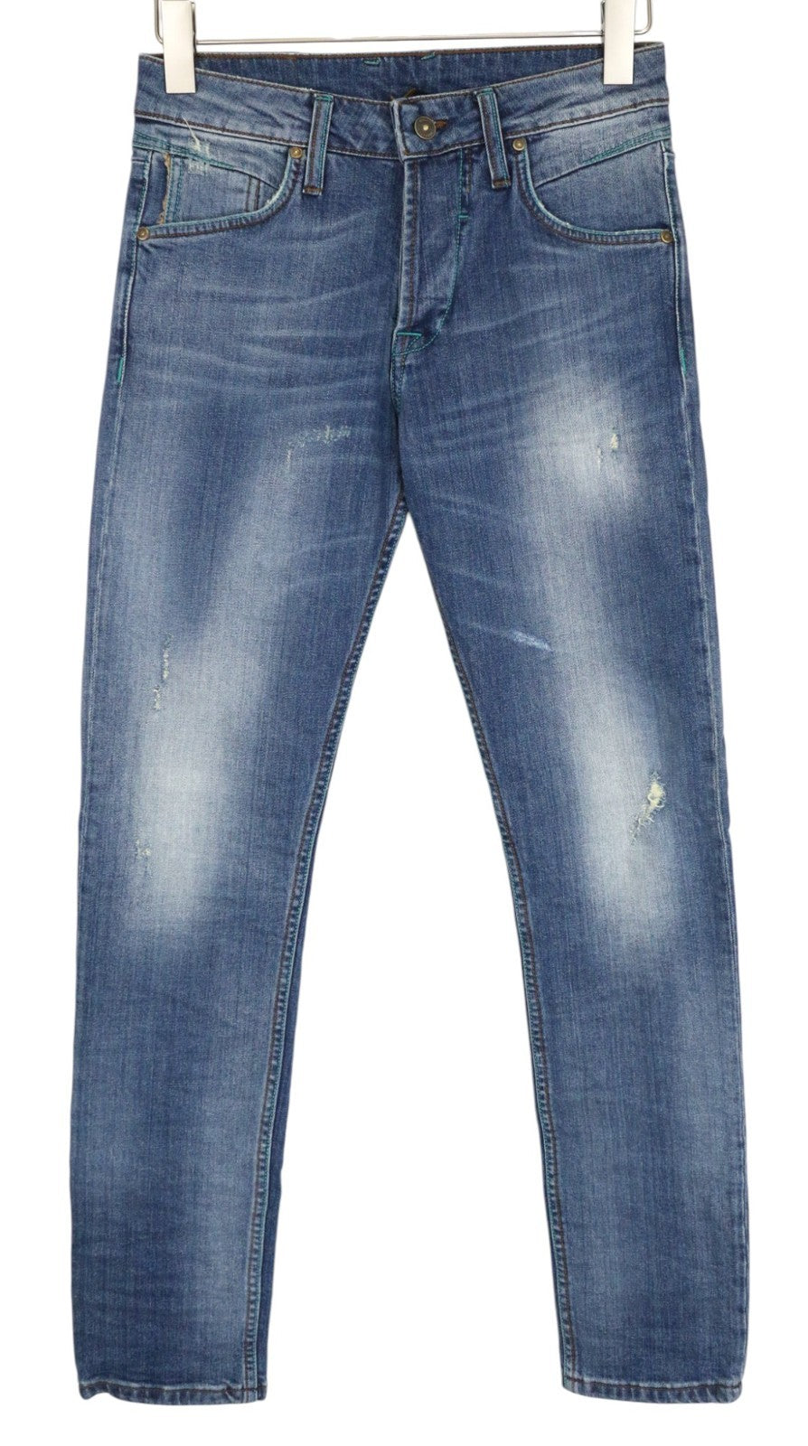 TAKESHY KUROSAWA TK75 Men's Jeans W30 Blue Slim Distressed Stretch Button Fly