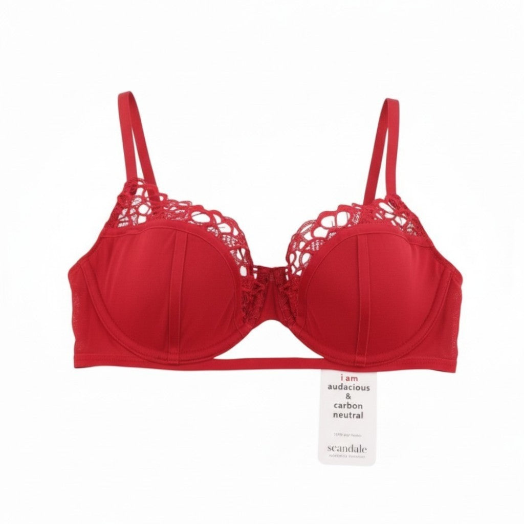 SCANDALE Le Balconet 1/2 Spacer Sublime-Red Women Bra 70C Red Guipure Laces