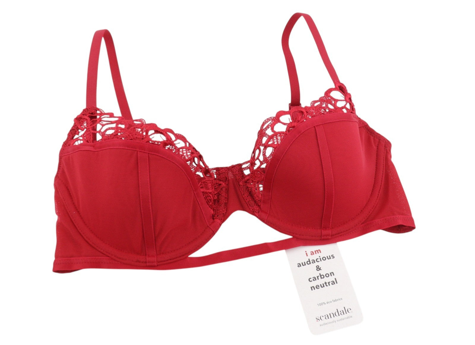 SCANDALE Le Balconet 1/2 Spacer Sublime-Red Women Bra 70C Red Guipure Laces
