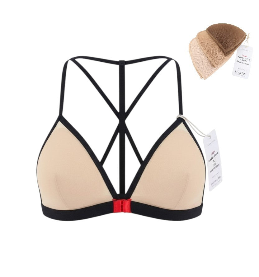 SCANDALE Le Triangle Back Detail Sleek-Nude A14 Women Bra L Front Clip +3 Pads