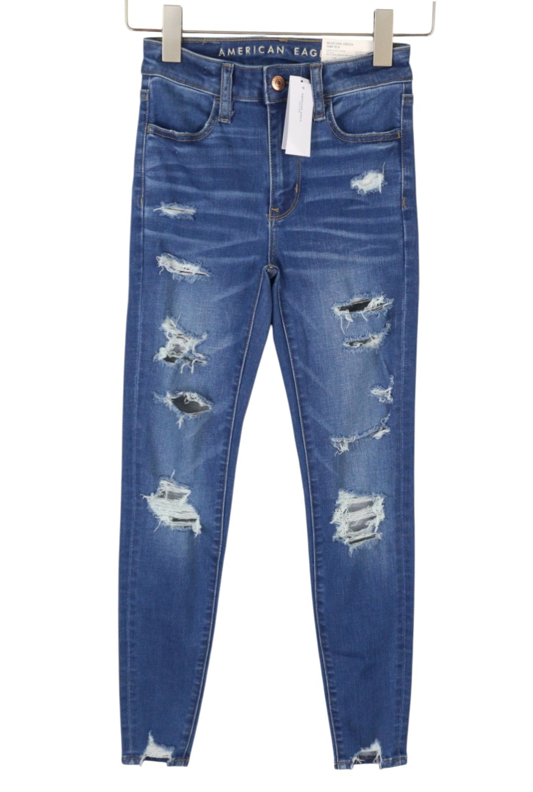 AMERICAN EAGLE OUTFITTERS Super Hi-Rise Jegging Sky Blue Women Jeans W24 Ripped