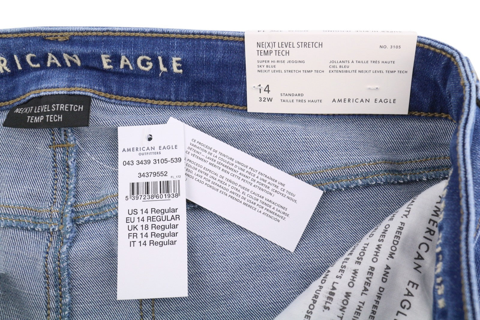 AMERICAN EAGLE OUTFITTERS Temp Tech Super Hi-Rise Jegging Women Jeans W32 Blue