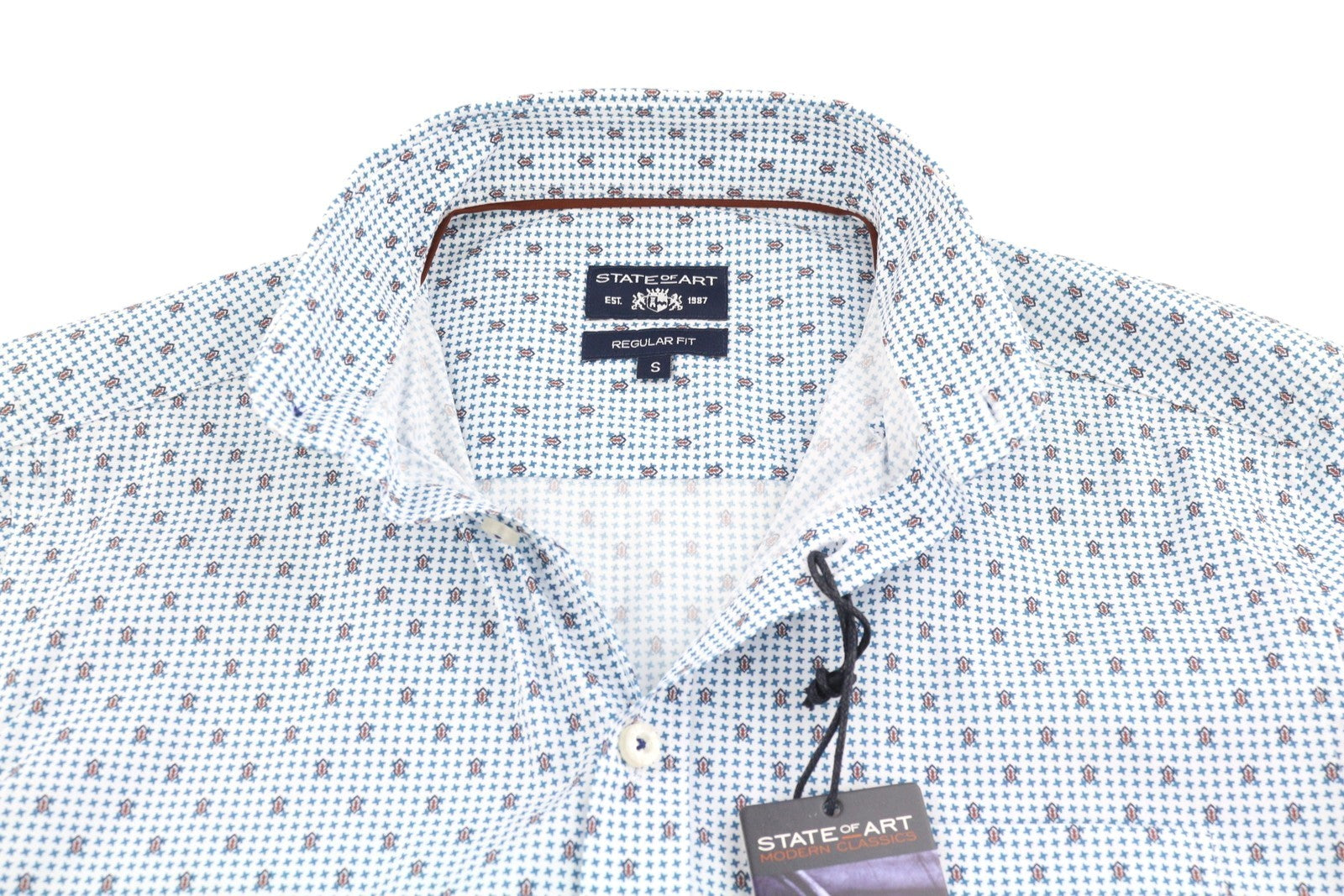 STATE OF ART Regular Fit Men Shirt S White Patterned Button-Down Neck