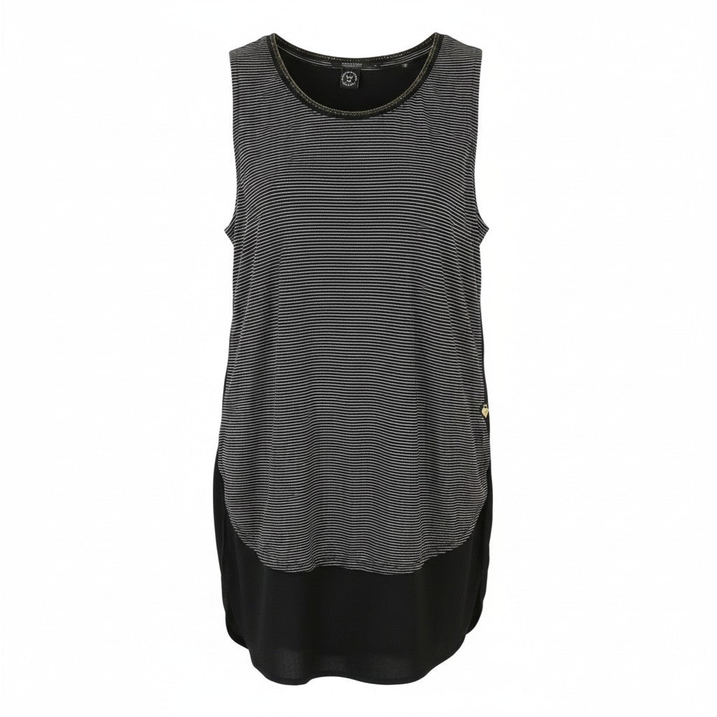 SCOTCH & SODA Women T-Shirt S Black Striped Round Neck Longer Back Sleeveless