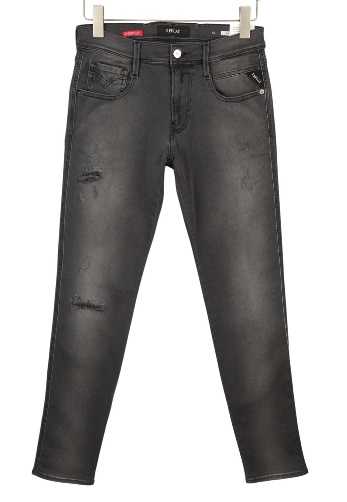 REPLAY Anbass Hyperflex Men Jeans W28/L32 Grey Faded Distress Slim Fit