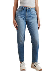 AMERICAN EAGLE OUTFITTERS Mom Washed Blue Stretch Women Jeans W28 Whiskers