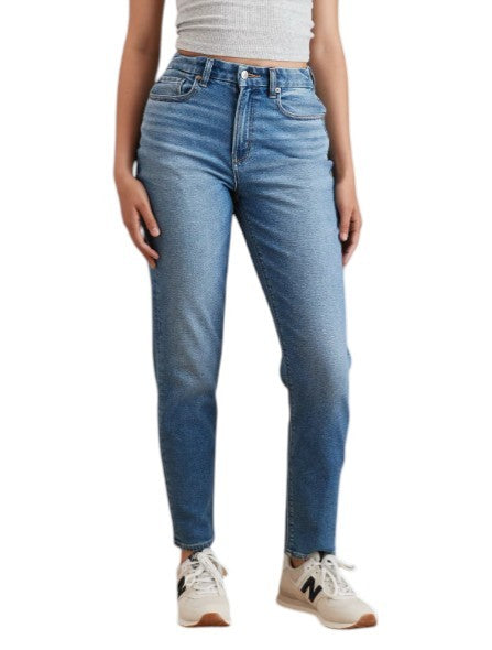 AMERICAN EAGLE OUTFITTERS Mom Washed Blue Stretch Women Jeans W28 Whiskers