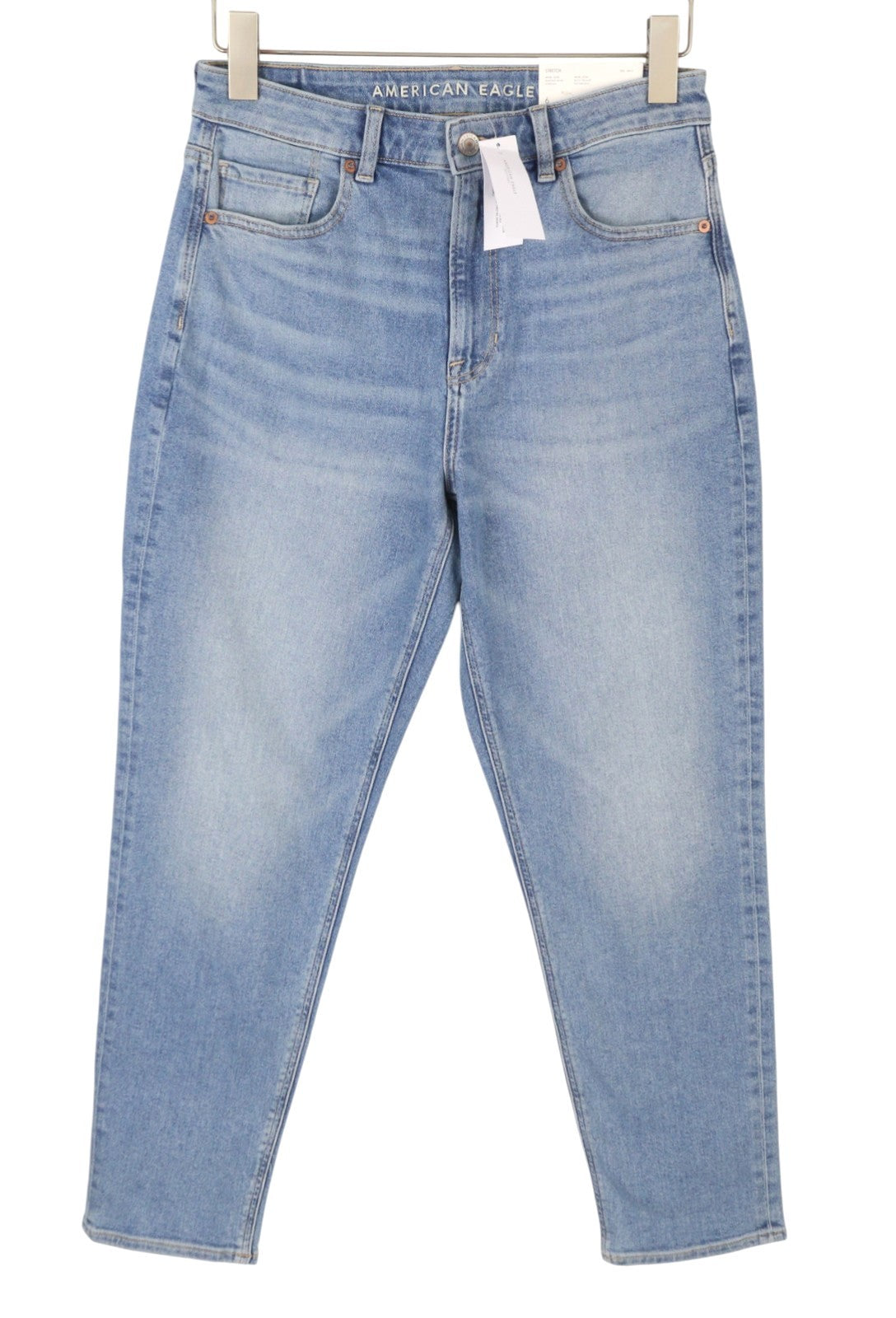 AMERICAN EAGLE OUTFITTERS Mom Washed Blue Stretch Women Jeans W28 Whiskers