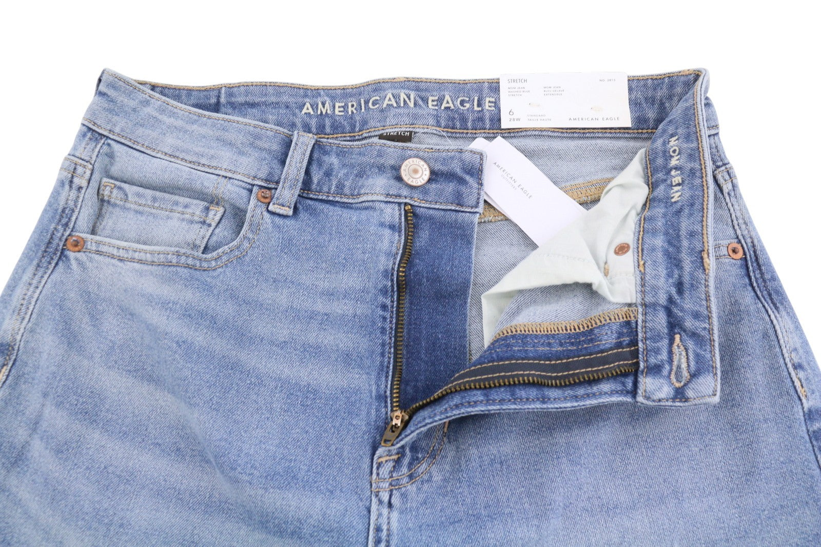 AMERICAN EAGLE OUTFITTERS Mom Washed Blue Stretch Women Jeans W28 Whiskers