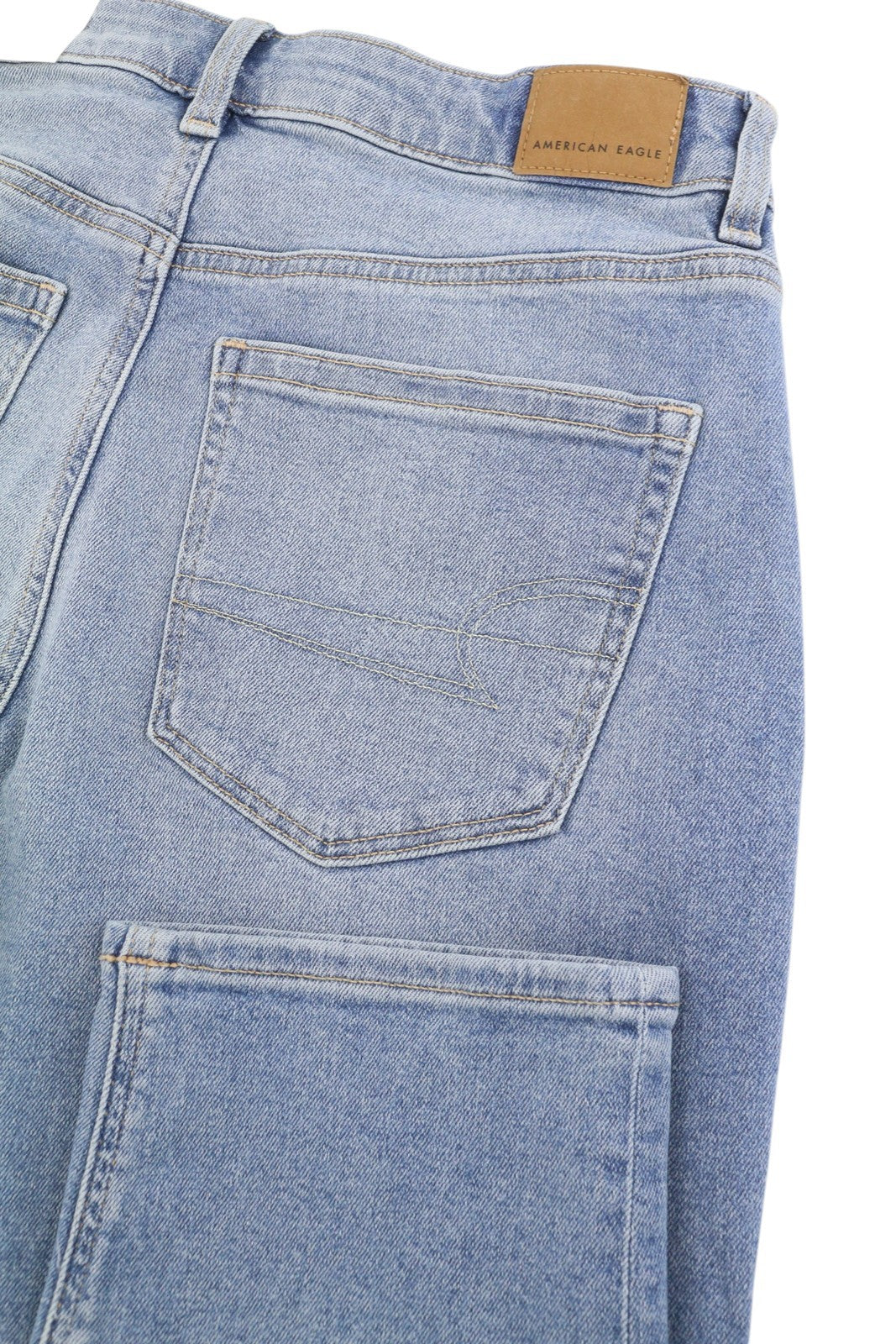 AMERICAN EAGLE OUTFITTERS Mom Washed Blue Stretch Women Jeans W28 Whiskers