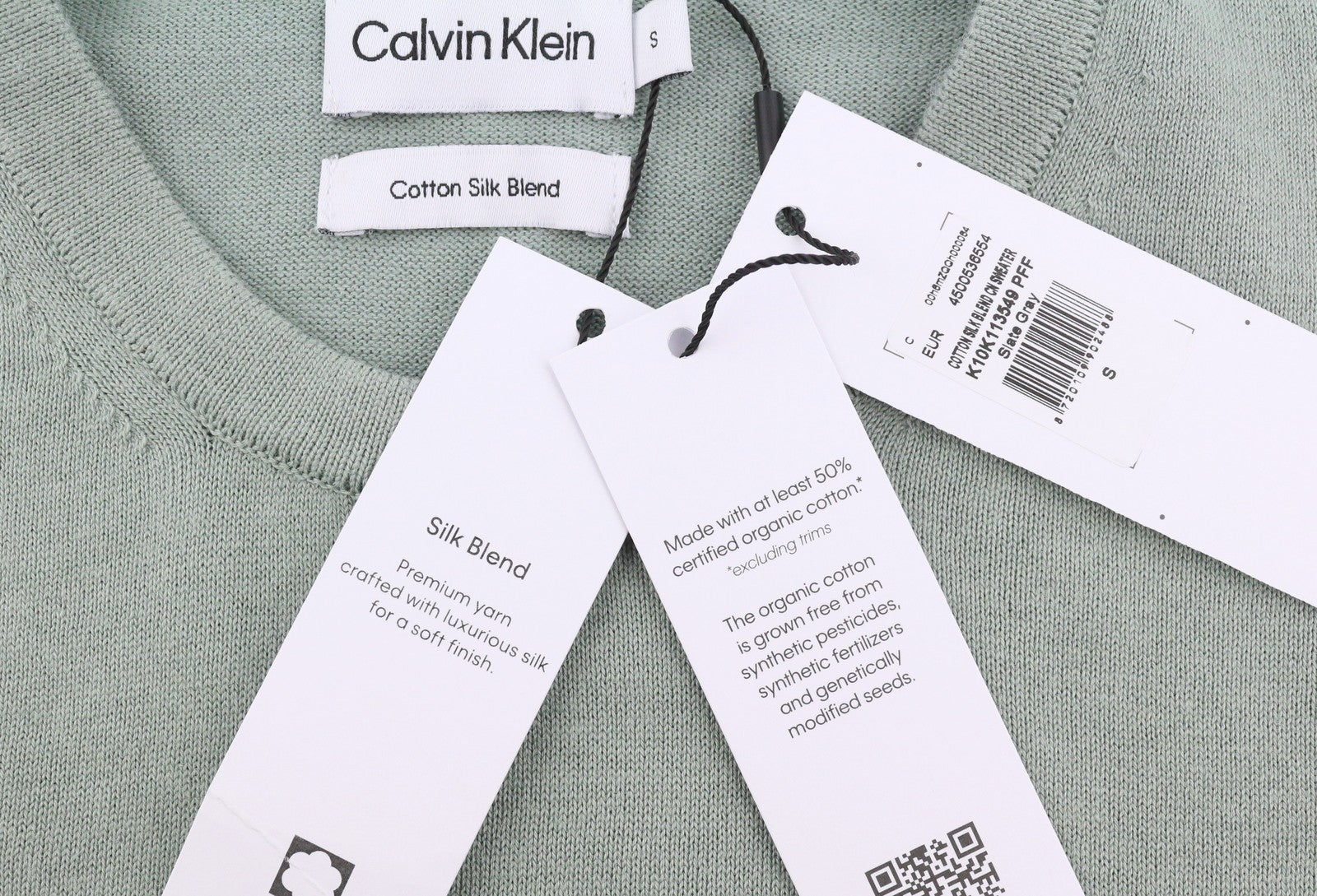 CALVIN KLEIN Cotton Silk Blend Men Jumper S Grey Crew Knit