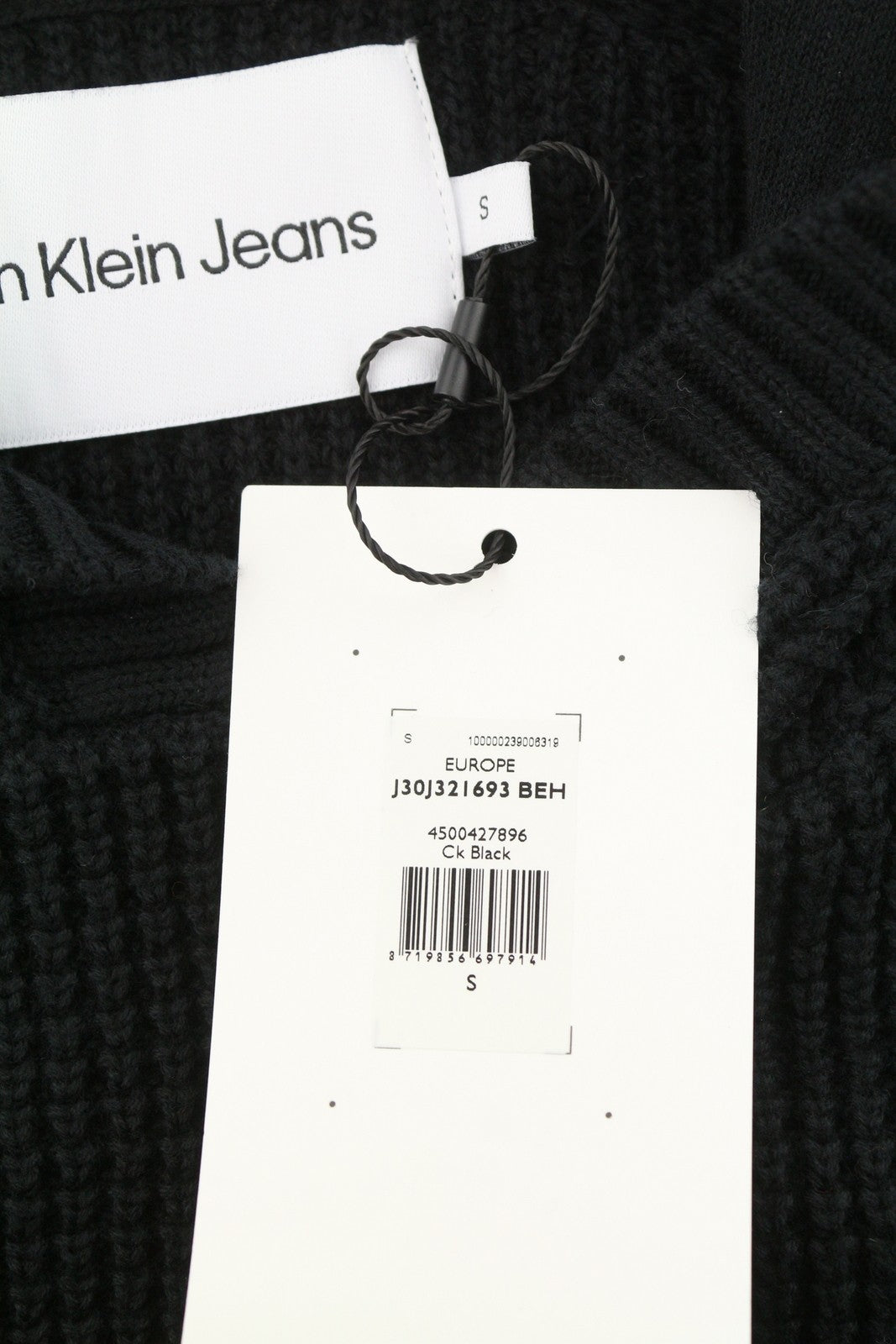 CALVIN KLEIN Men Jumper S Black Hooded Knit Logo