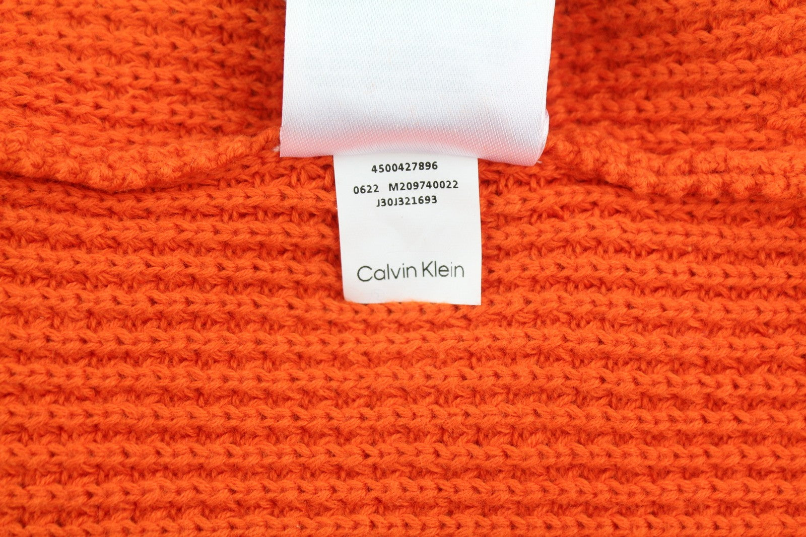 CALVIN KLEIN Men Jumper M Orange Hooded Knit Logo
