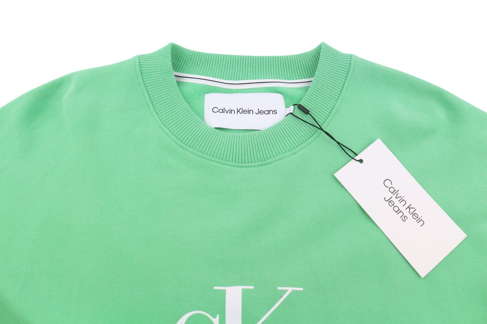 CALVIN KLEIN Men Sweatshirt L Green Crew Logo