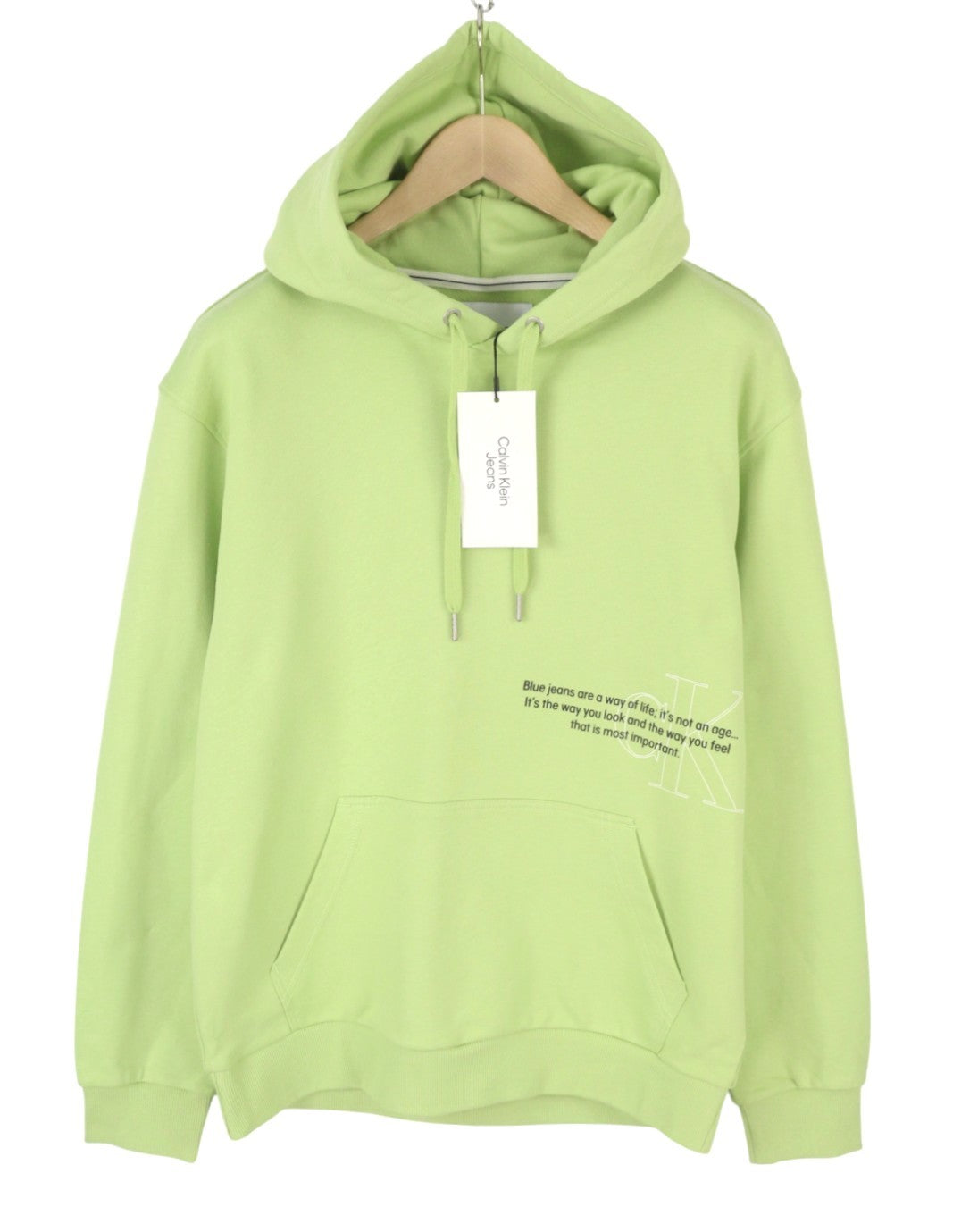 CALVIN KLEIN Men Hoodie XL Jaded Green Kangaroo Logo