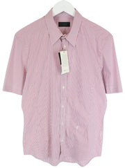 RICHMOND  Men Shirt 48 Red Cotton Blend Stretch Striped Short Sleeved Button-Up