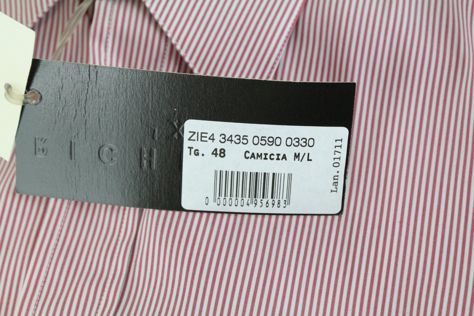 RICHMOND  Men Shirt 48 Red Cotton Blend Stretch Striped Short Sleeved Button-Up