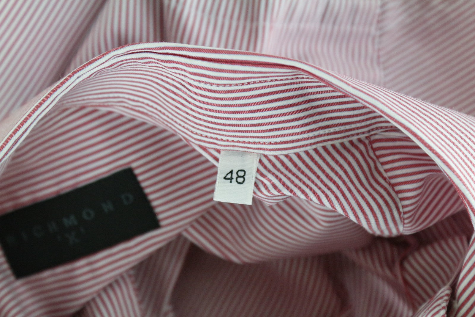 RICHMOND  Men Shirt 48 Red Cotton Blend Stretch Striped Short Sleeved Button-Up