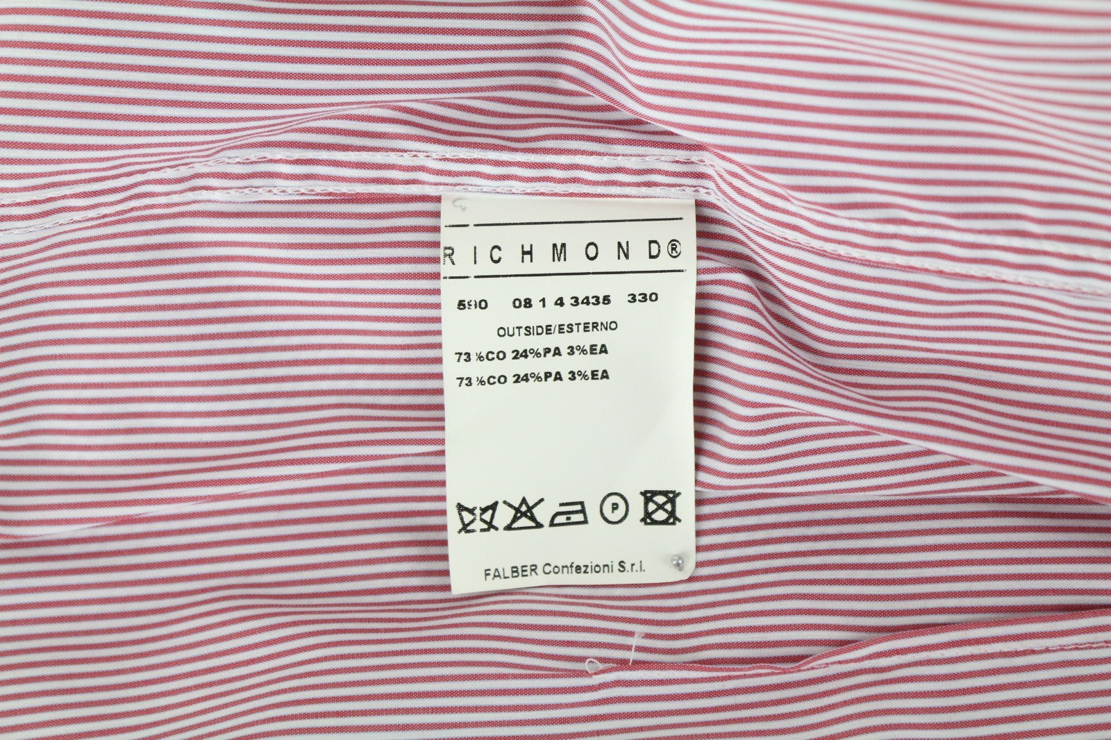 RICHMOND  Men Shirt 48 Red Cotton Blend Stretch Striped Short Sleeved Button-Up