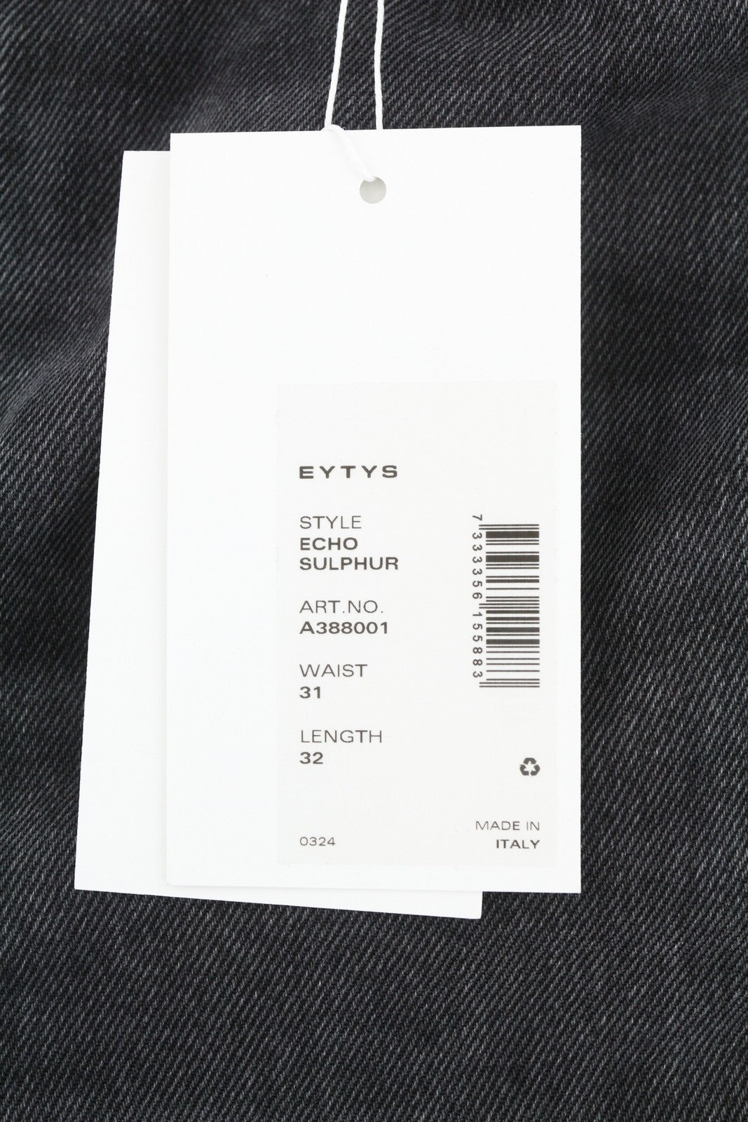 EYTYS Echo Sulphur Ultra Baggy Fit Men Jeans W31/L32 Black Faded Unisex RRP370