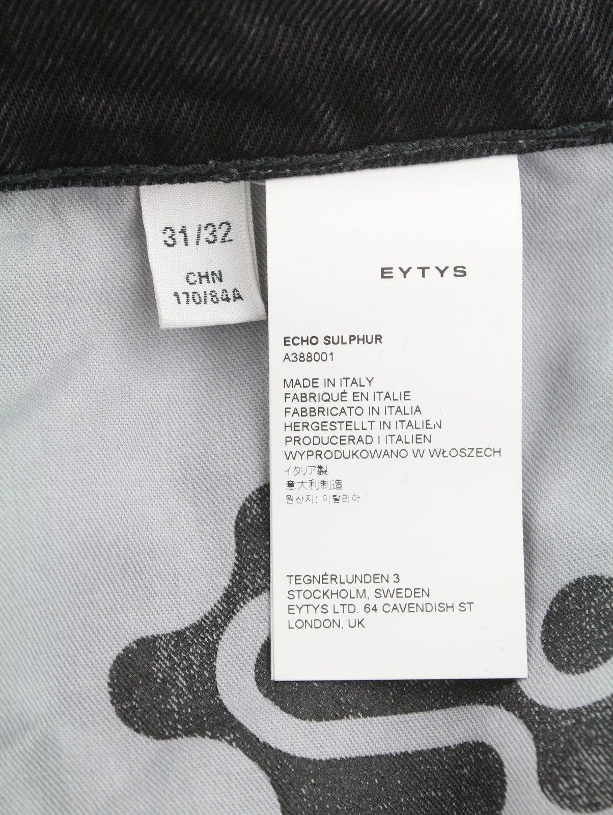 EYTYS Echo Sulphur Ultra Baggy Fit Men Jeans W31/L32 Black Faded Unisex RRP370