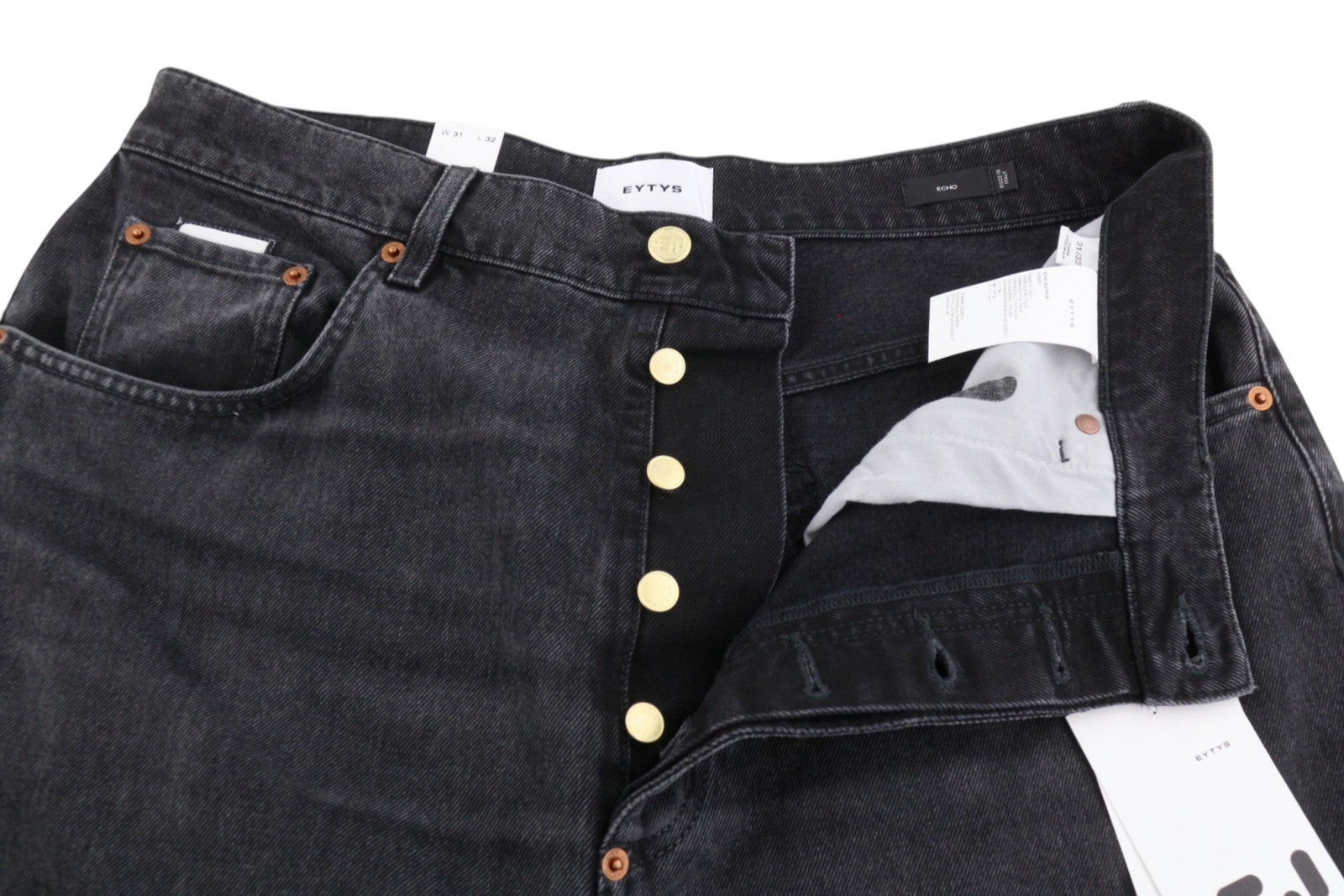 EYTYS Echo Sulphur Ultra Baggy Fit Men Jeans W31/L32 Black Faded Unisex RRP370