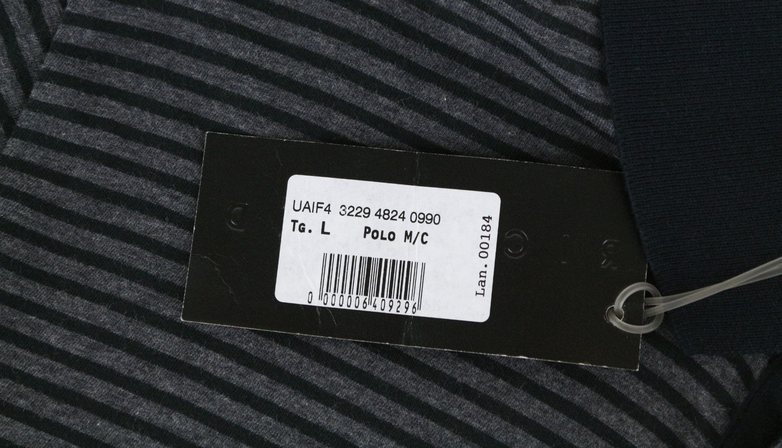 RICHMOND  Men T-Shirt L Grey Pure Cotton Striped Short Sleeved Pins Polo