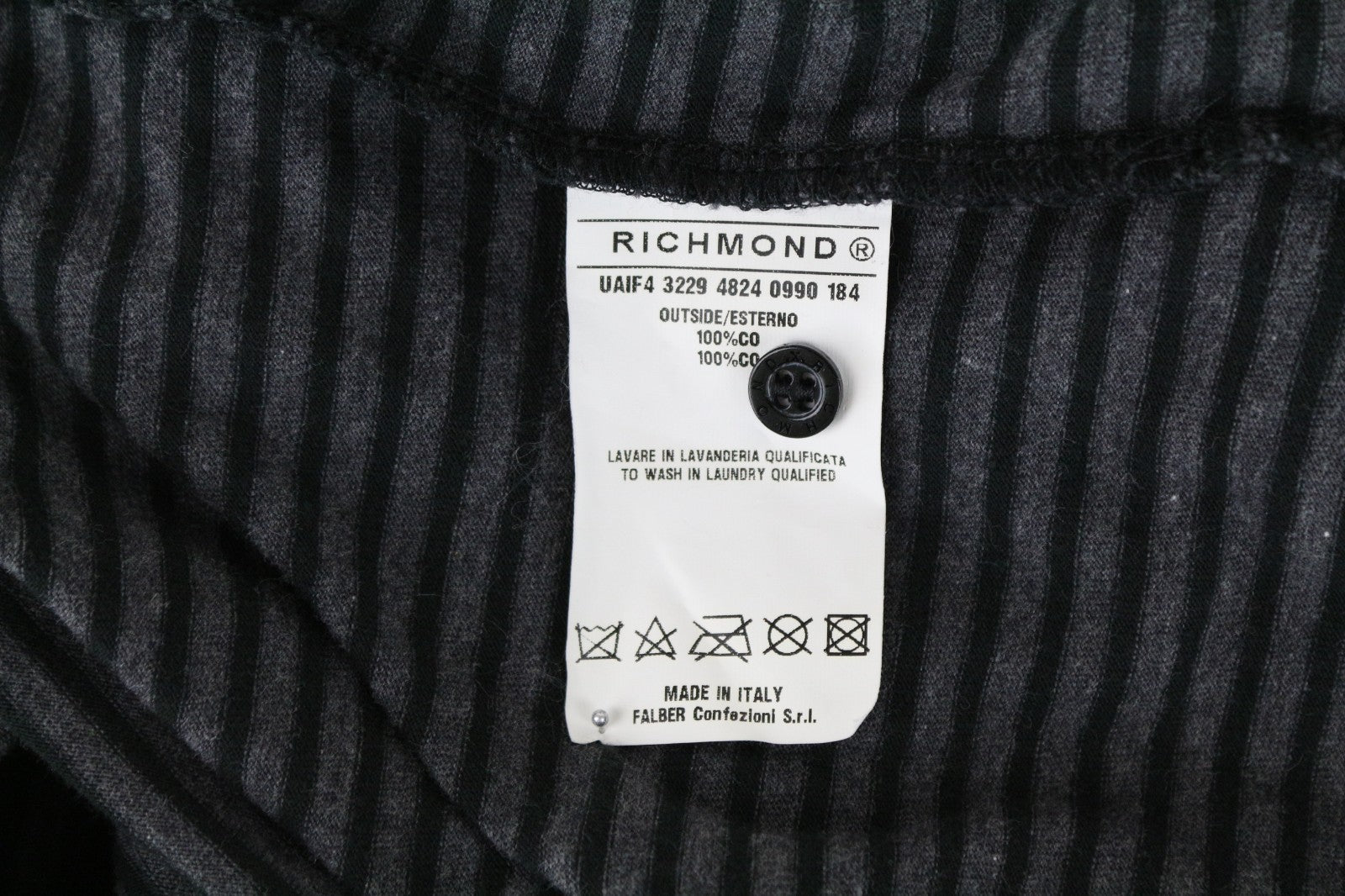 RICHMOND  Men T-Shirt L Grey Pure Cotton Striped Short Sleeved Pins Polo