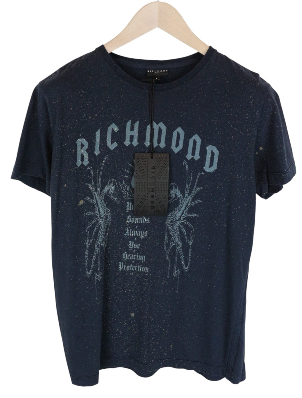 RICHMOND  Men T-Shirt L Casual Blue Pure Cotton Short Sleeve Logo Pull On