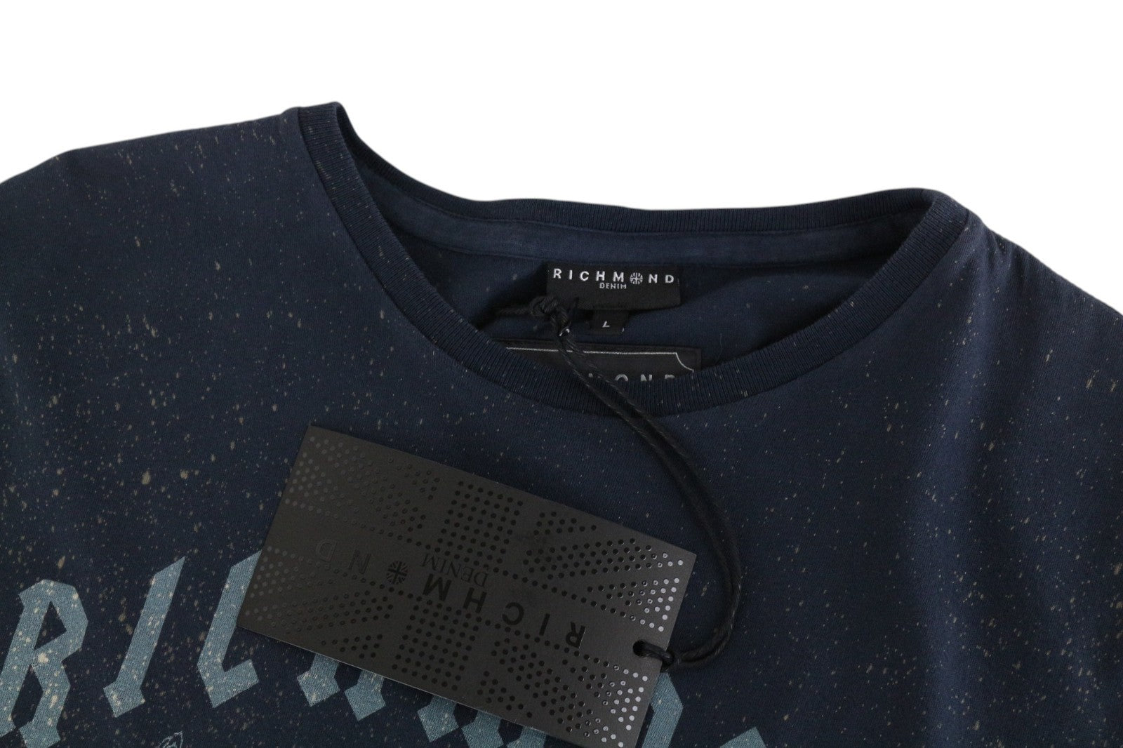 RICHMOND  Men T-Shirt L Casual Blue Pure Cotton Short Sleeve Logo Pull On