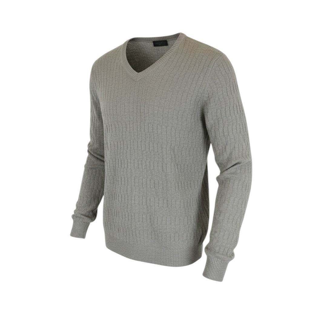 RICHMOND  Men Sweatshirt 50 Grey Linen Blend V-Neck Long Sleeved Pull On