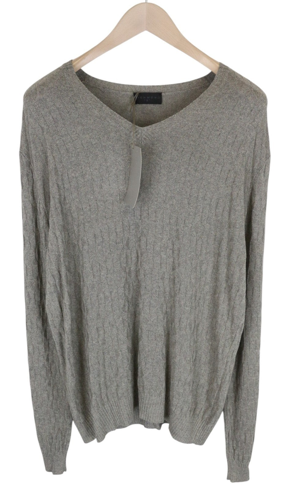 RICHMOND  Men Sweatshirt 50 Grey Linen Blend V-Neck Long Sleeved Pull On