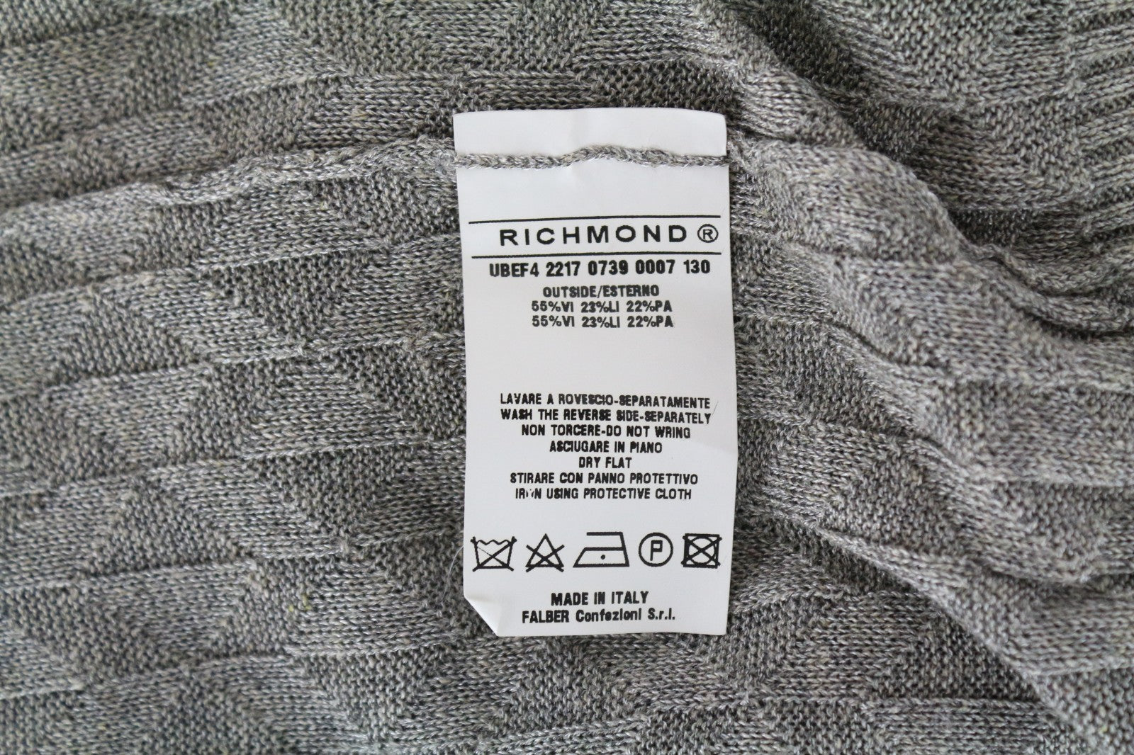 RICHMOND  Men Sweatshirt 50 Grey Linen Blend V-Neck Long Sleeved Pull On