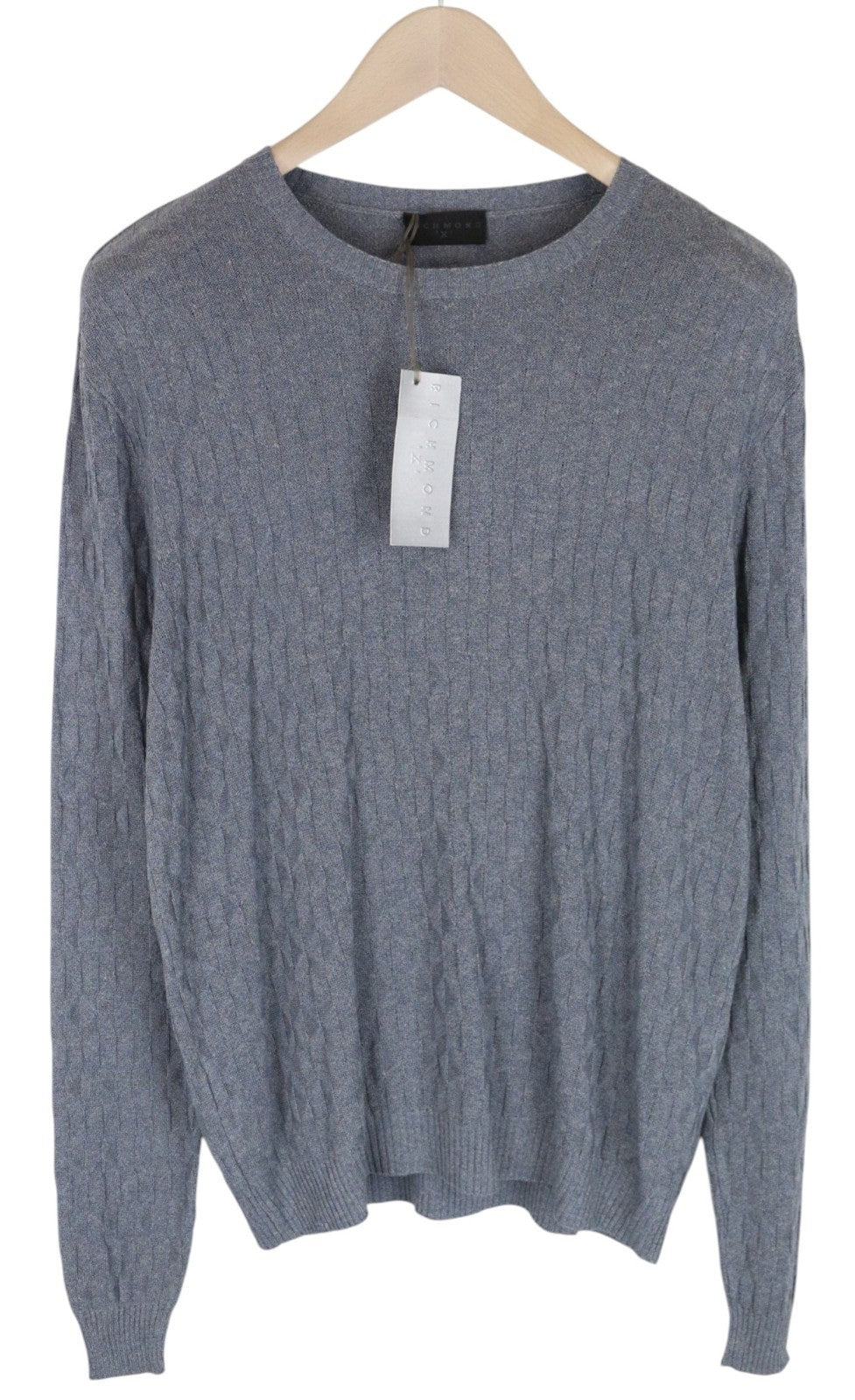 RICHMOND  Men Sweatshirt 50 Blue Linen Blend V-Neck Long Sleeved Pull On