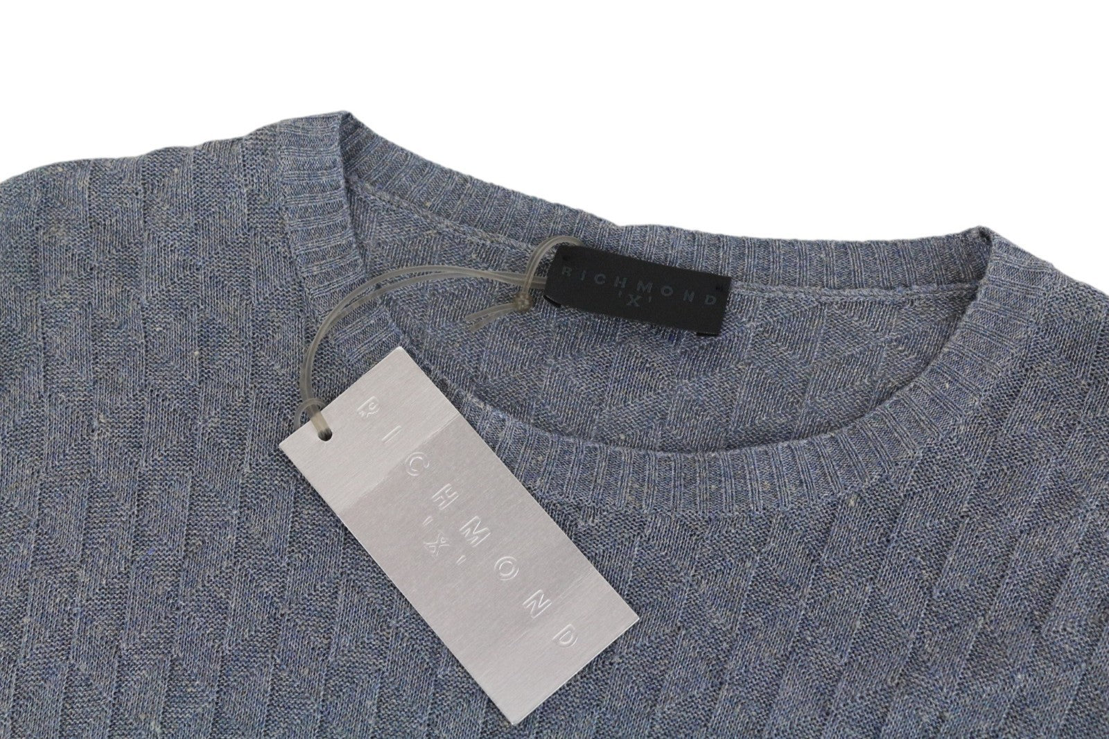 RICHMOND  Men Sweatshirt 50 Blue Linen Blend V-Neck Long Sleeved Pull On