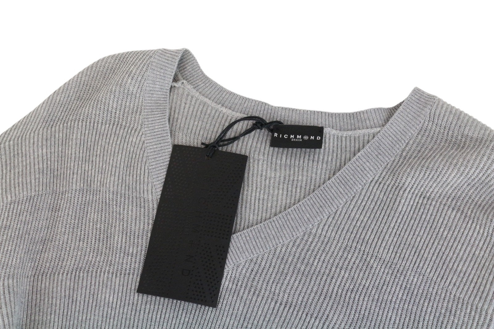 RICHMOND  Men Sweatshirt 50 Grey Pure Cotton Long Sleeved V-neck Pull On