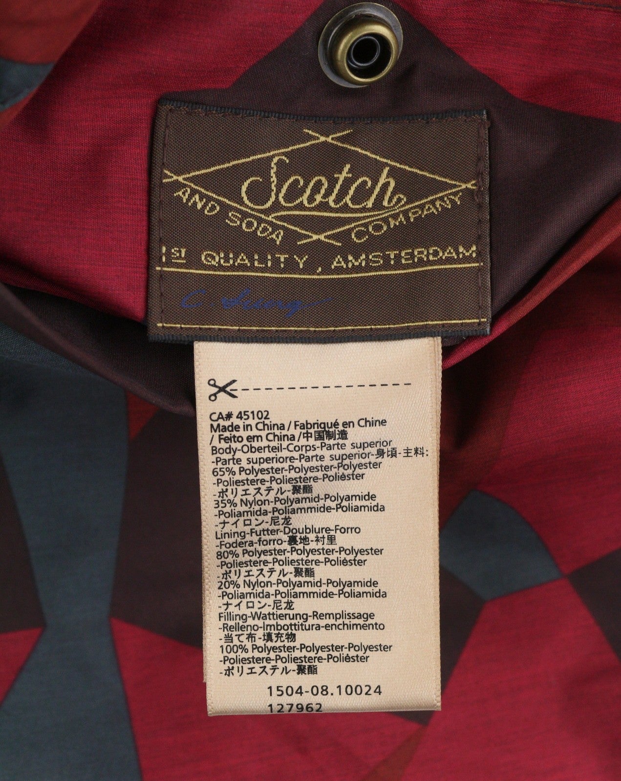 SCOTCH & SODA Men Jacket S Burgundy Patterned Quilted Padded Snap Buttons