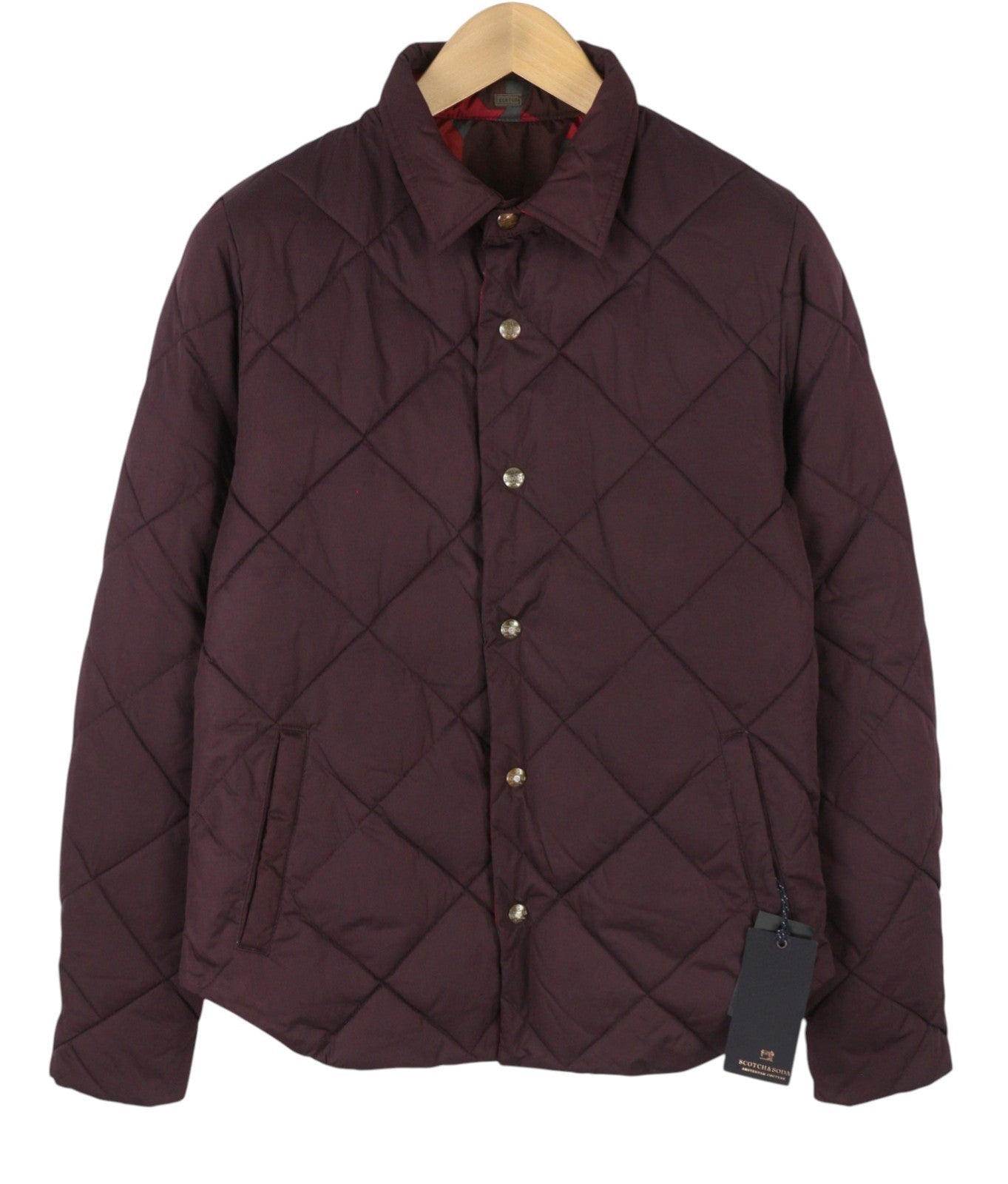 SCOTCH & SODA Men Jacket S Burgundy Patterned Quilted Padded Snap Buttons