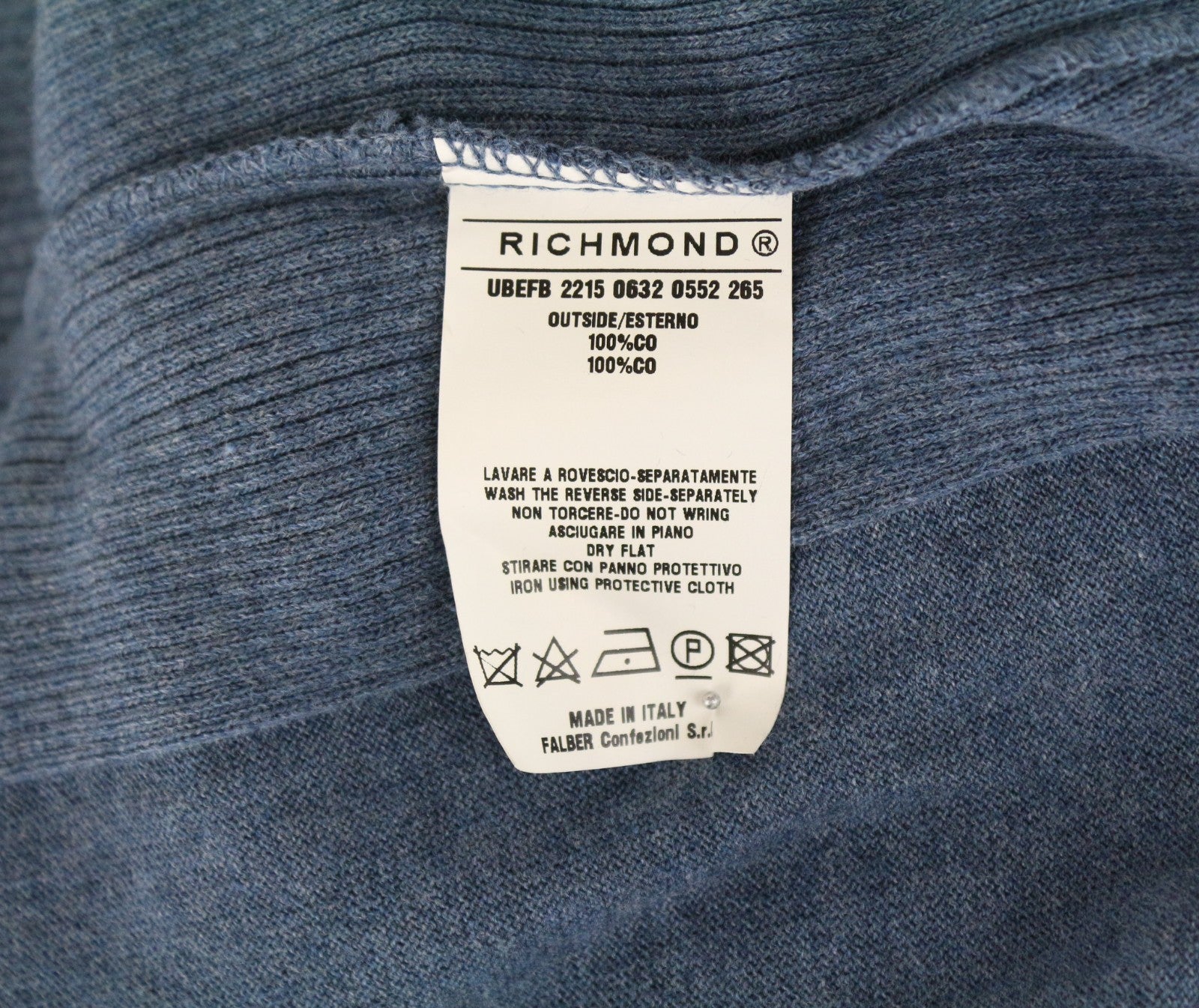 RICHMOND  Men Sweatshirt 50 Blue Pure Cotton Long Sleeve Logo Pull On