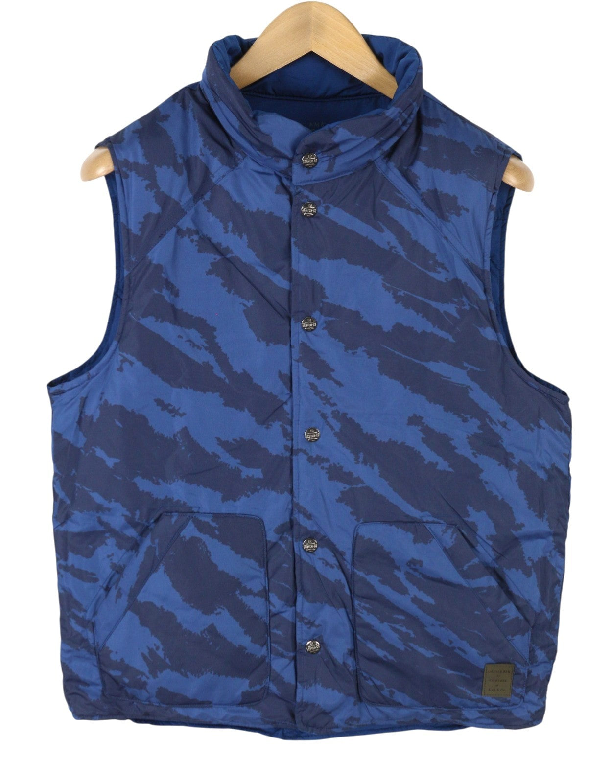 SCOTCH & SODA Men Waistcoat M Blue Two-Tone Camouflage Reversible Quilted
