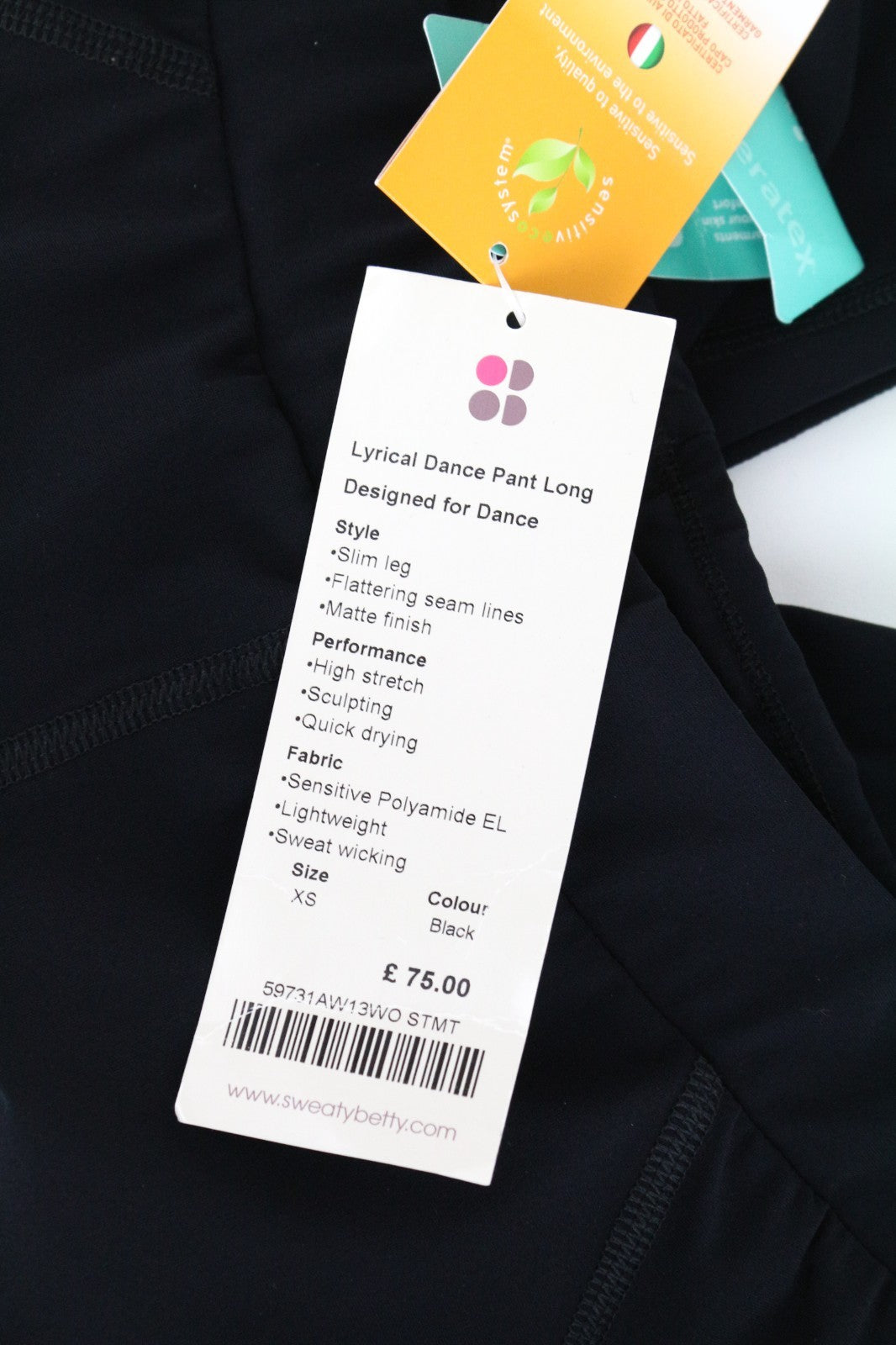 SWEATY BETTY Lyrical Dance Women Trousers XS Black Slim Leg Stretch Sculpting