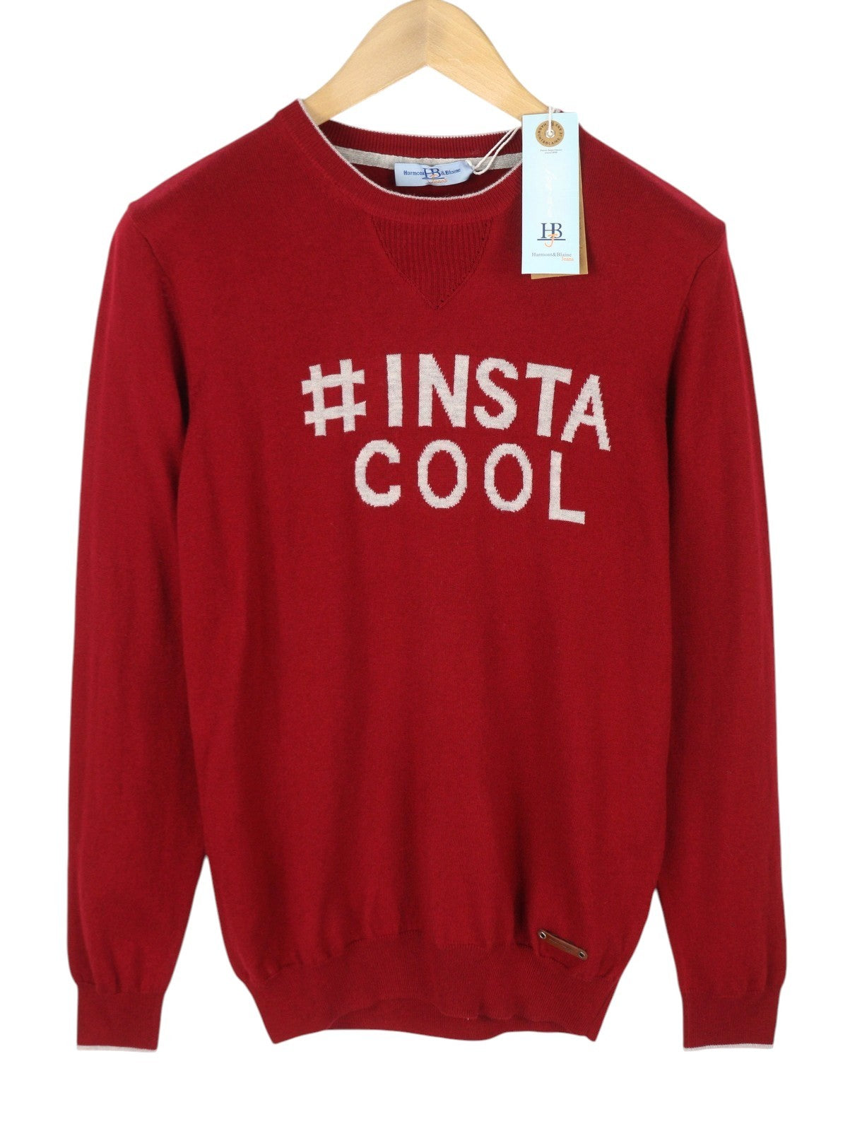 HARMONT & BLAINE Men Jumper M Red Wool Blend Knit Print Pull On