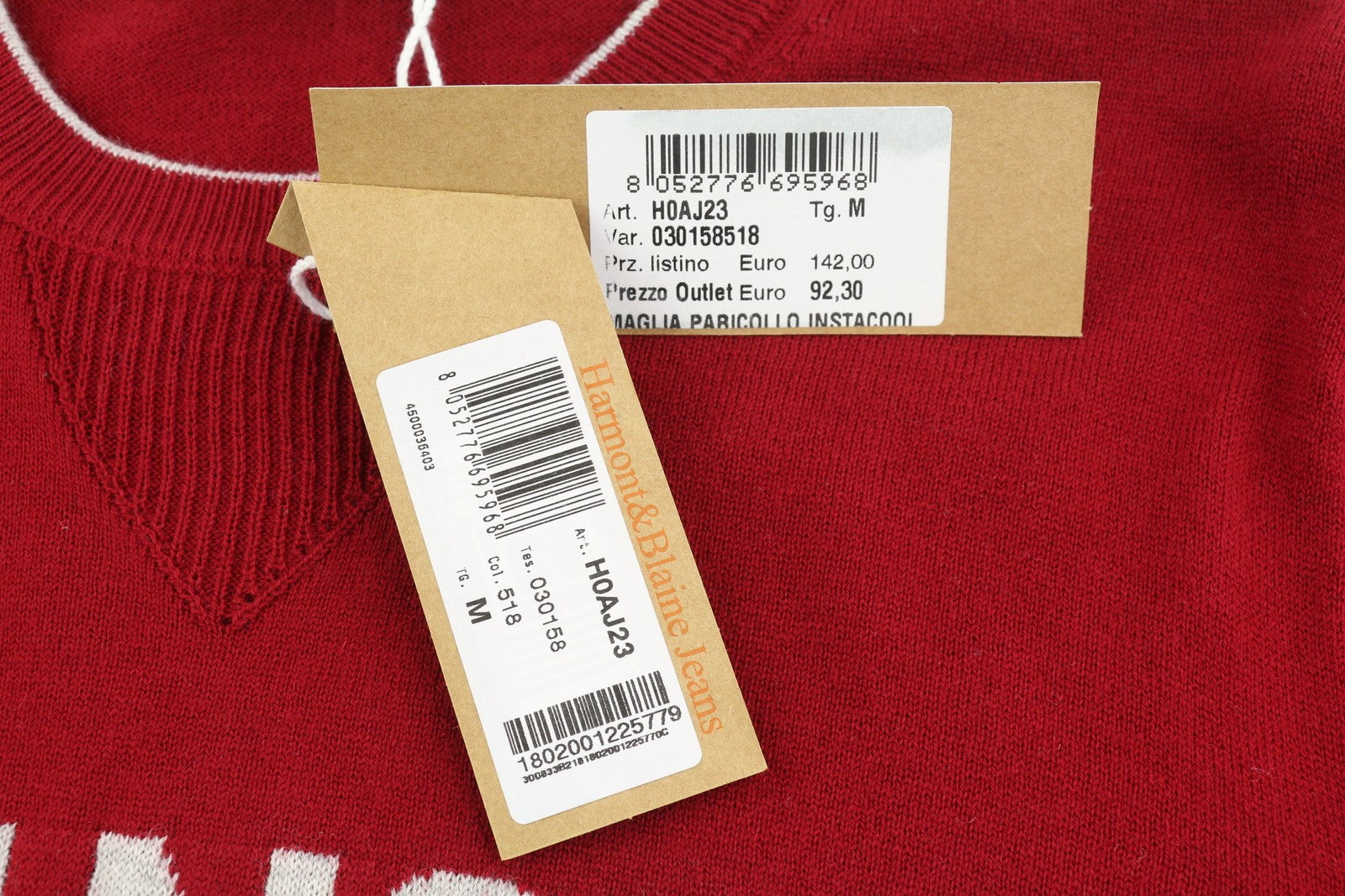 HARMONT & BLAINE Men Jumper M Red Wool Blend Knit Print Pull On