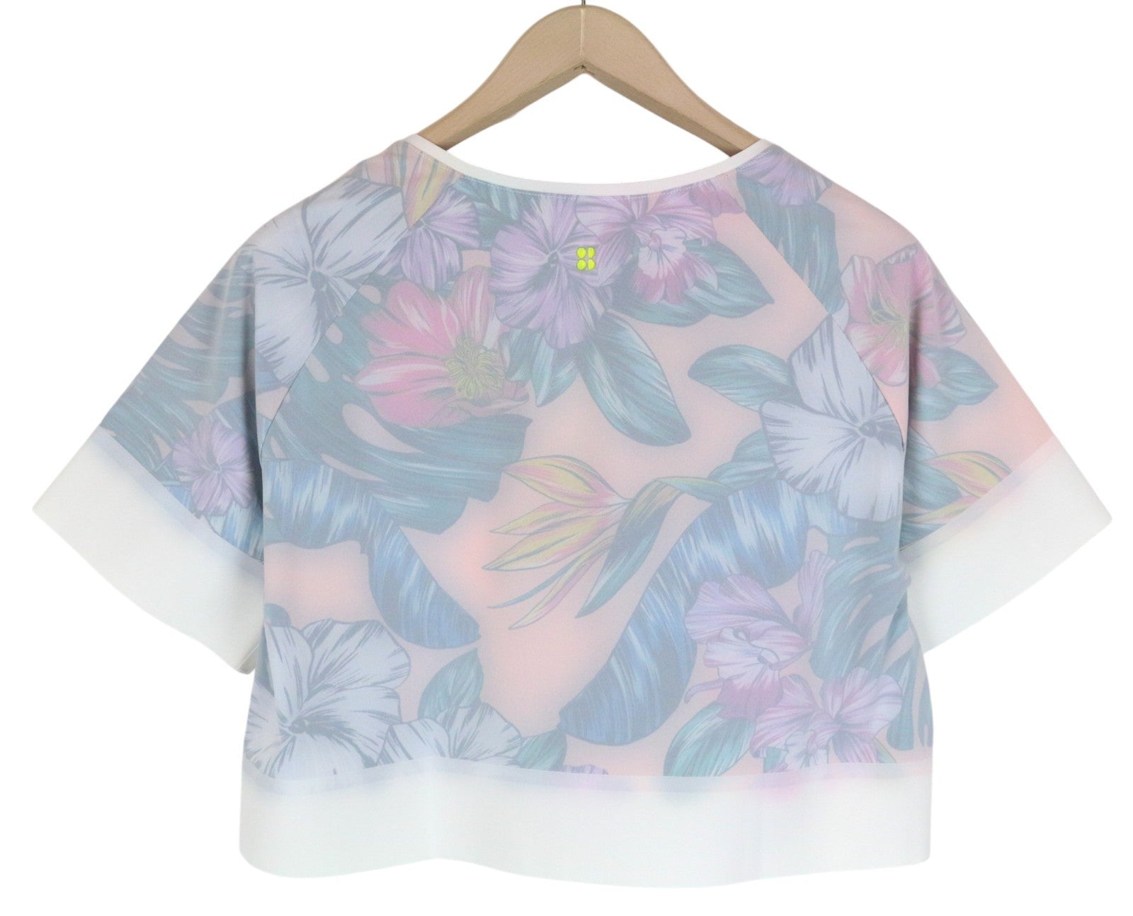 SWEATY BETTY Tournament Tennis Women T-Shirt S Off White Cropped Patterned